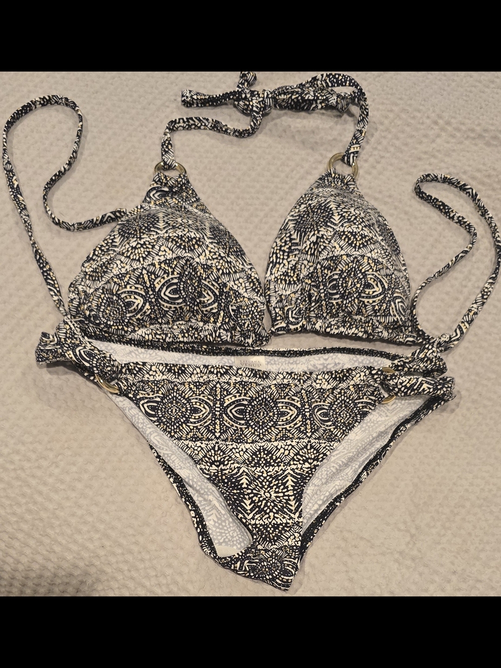 Black, Gold & White Batik Printed Triangle NWOT Bikini Set - Women Swim